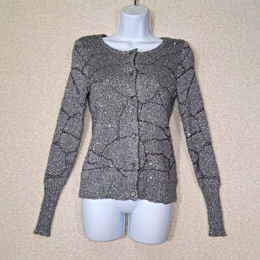 Simply Vera Vera Wang Metallic Sequin Cardigan Sz XS Shattered Glass Party Glam